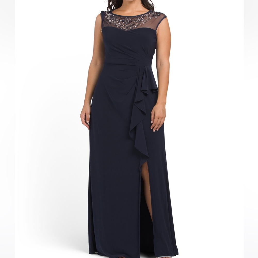 ALEX EVENINGS GOWN SIDE SLIT NAVY 💙 SZ 12